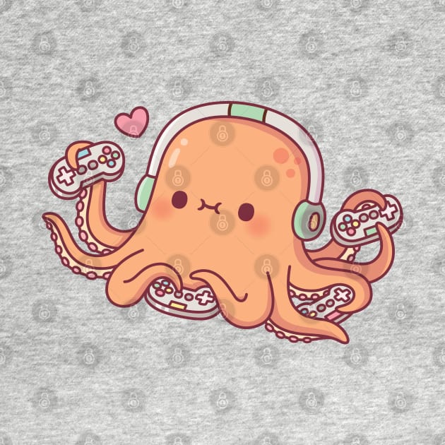 Cute Octopus Gamer With Four Video Game Controllers by rustydoodle